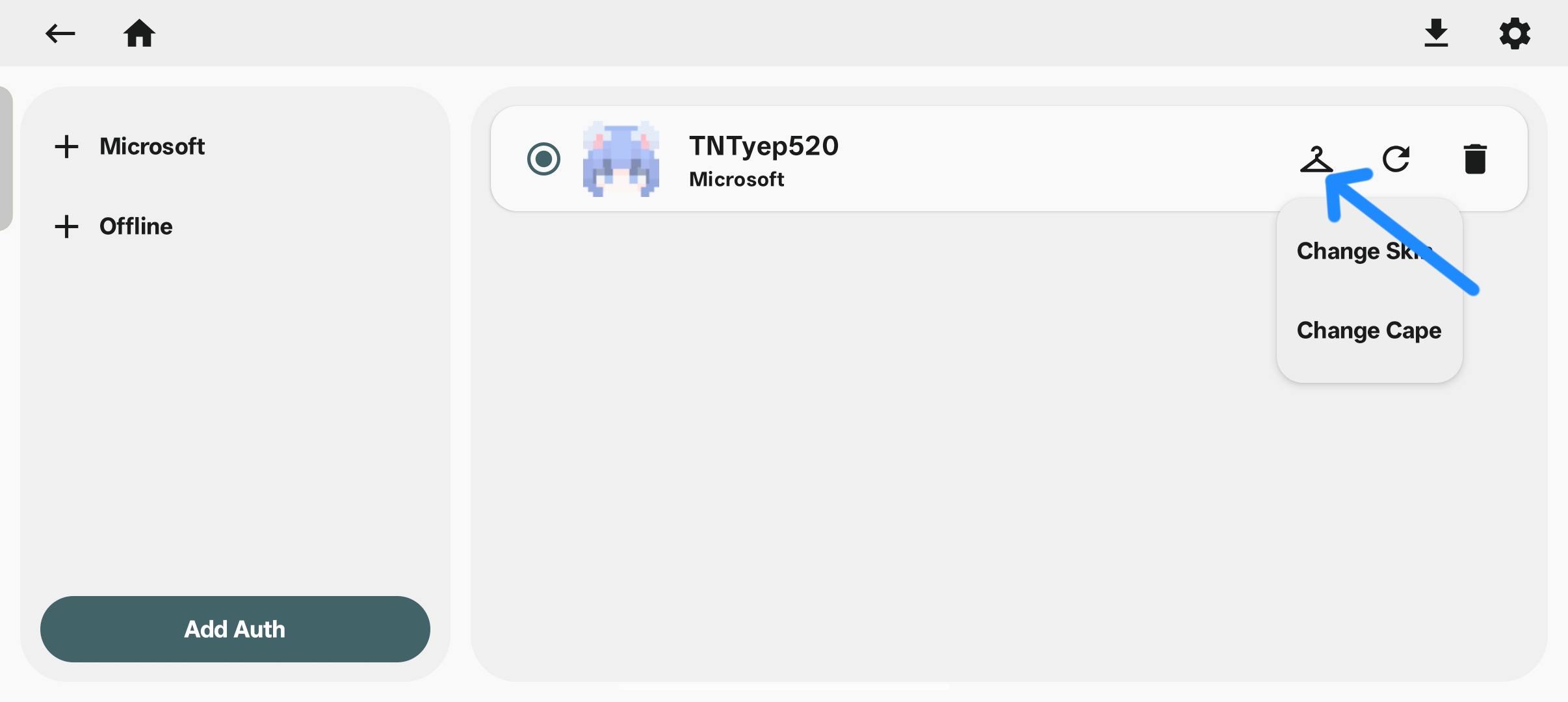 Select Skin and Cape Menu